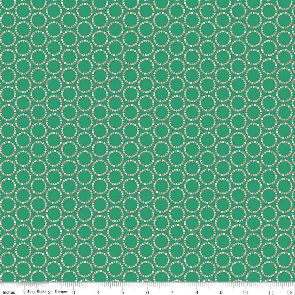 Image of In From the Cold Circles Teal by Riley Blake Designs. Features dotted circles packed together on a green teal background.
Cute Little Fabric Shop