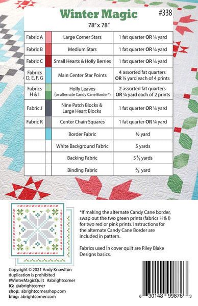 SALE Winter Magic Quilt PATTERN P165 by A Bright Corner - Riley Blake Designs - INSTRUCTIONS Only - Piecing - Two Border Options