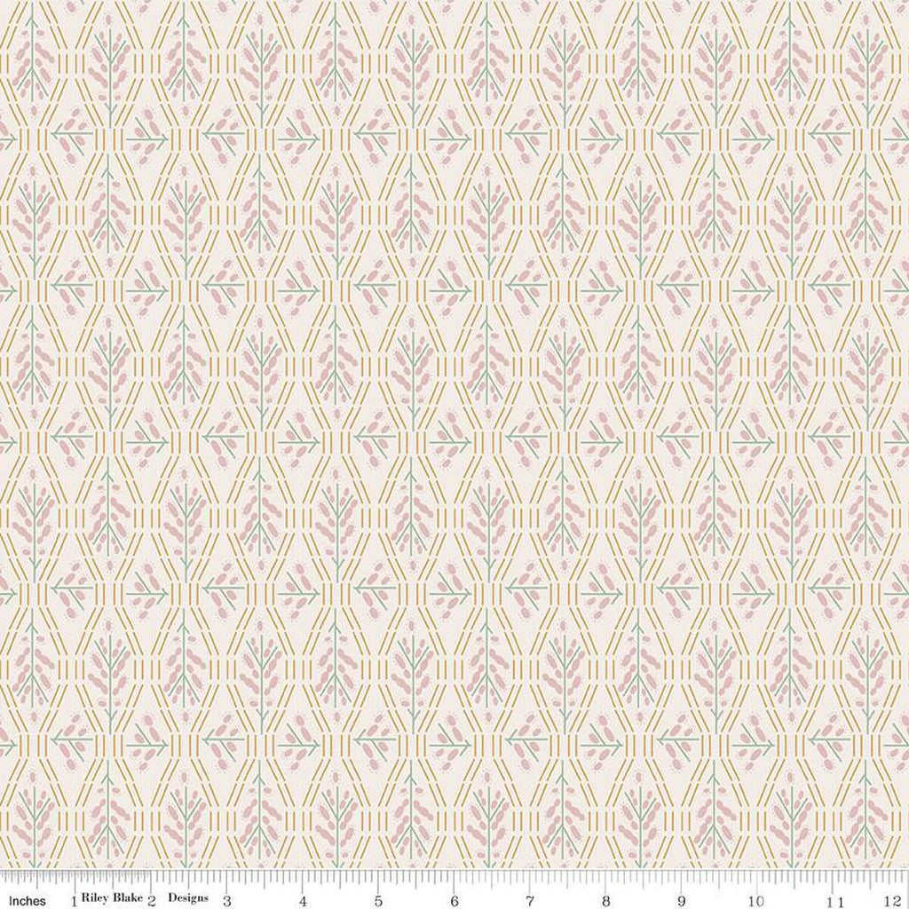 Cream, linen colored fabric with pink flowers and geometric lines.
Cute Little Fabric Shop