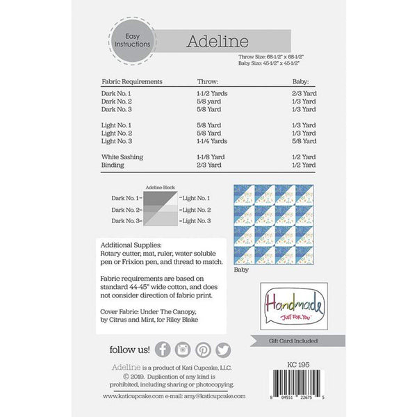 SALE Adeline Quilt PATTERN P055 by Kati Cupcake - Riley Blake Designs - INSTRUCTIONS Only - Piecing - Two Sizes