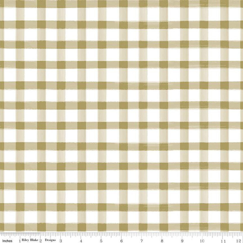 Image of the Monthly Placemats 2 Gingham Gold quilting cotton fabric by Hester & Cook for Riley Blake Designs. Features a textured gingham check pattern with light gold and white. 
Cute Little Fabric Shop