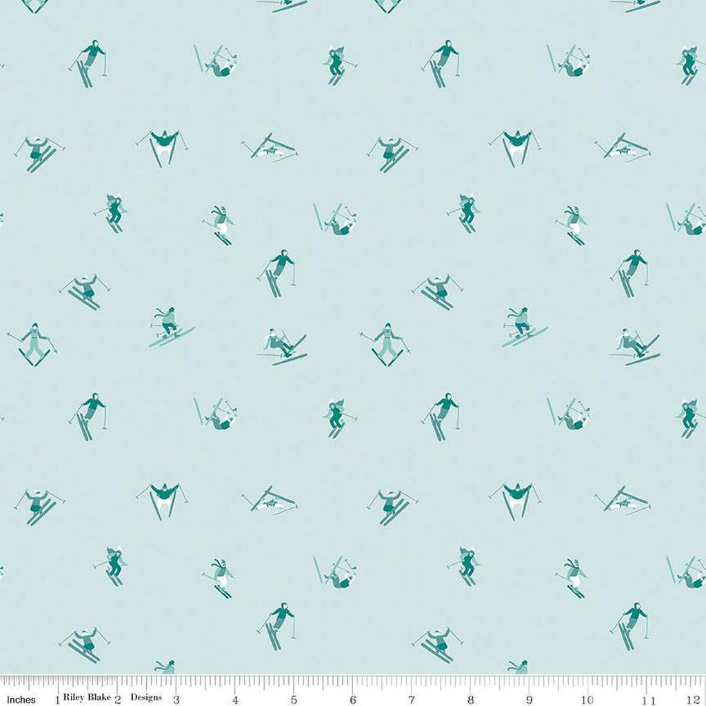 Image of the Ski Hill Skiers Powder quilting cotton fabric by Corinne Wells for Riley Blake Designs. Features scattered people skiing on a light blue background.
Cute Little Fabric Shop