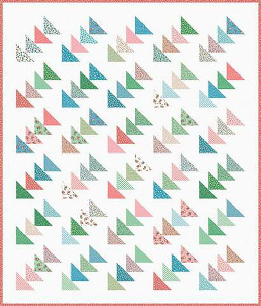 Image of the It's Sew Emma Early Bird Quilt Pattern by Riley Blake Designs. Features a triangle pattern on a light background. 
Cute Little Fabric Shop