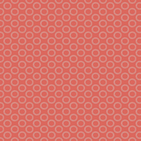 Image of the Thomas & Friends™ Sodor Railway Round the Track Red quilting cotton fabric by Riley Blake Designs. Features circular tracks on a red background. 
Cute Little Fabric Shop