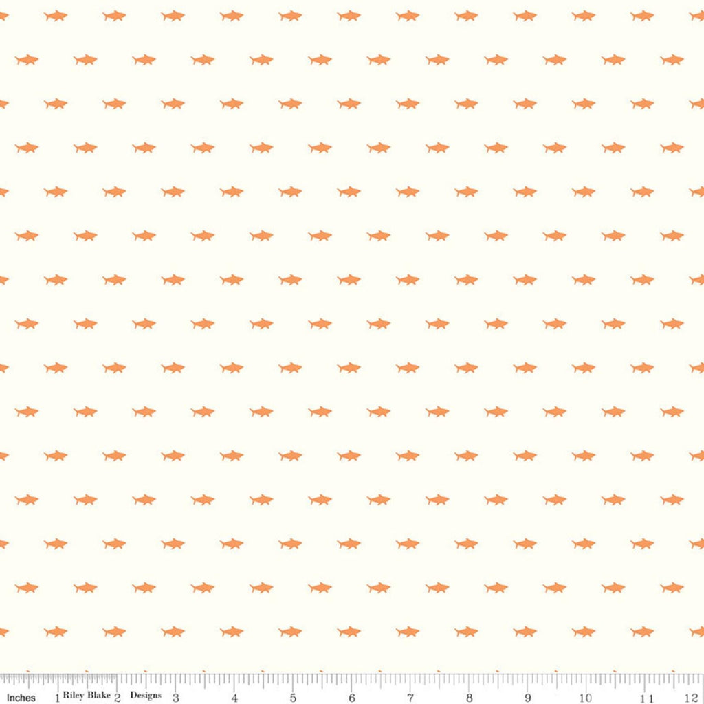 16" End of Bolt - SALE Riptide Shadows C10306 Orange - Riley Blake - Ocean Sea Sharks Shark Silhouettes Cream - Quilting Cotton Fabric