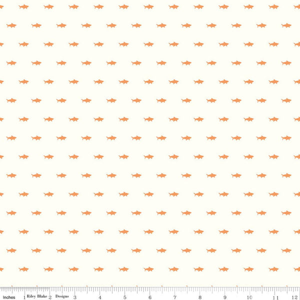 16" End of Bolt - SALE Riptide Shadows C10306 Orange - Riley Blake - Ocean Sea Sharks Shark Silhouettes Cream - Quilting Cotton Fabric
