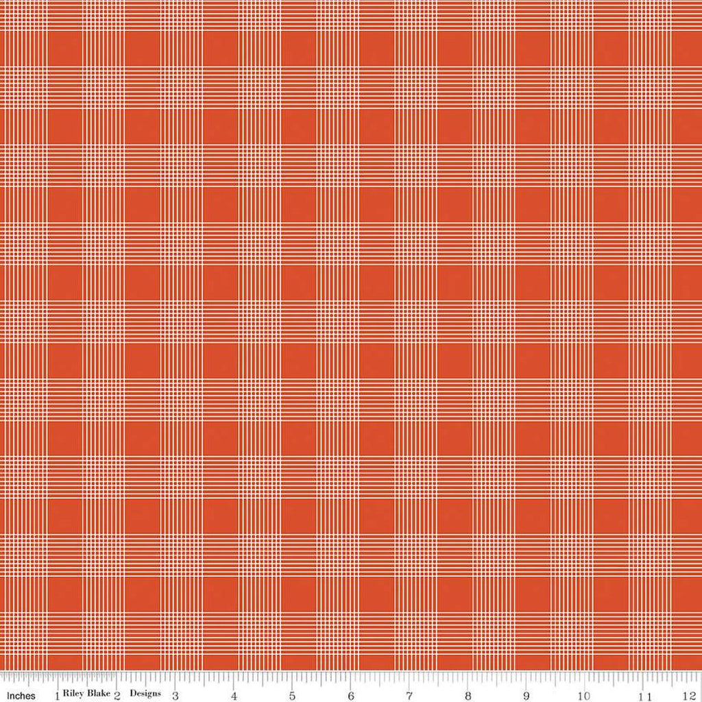 Image of the Press On Pinstripe Plaid Red quilting cotton fabric by J. Wecker Frisch for Riley Blake Designs. Features a thin stripe plaid on a red background. 
Cute Little Fabric Shop