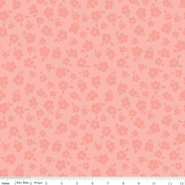 Image of the Stay Wild Tone-on-Tone Coral quilting cotton fabric by Amanda Niederhauser by Riley Blake Designs. Features tone-on-tone blossoms on a coral pink background. 
Cute Little Fabric Shop