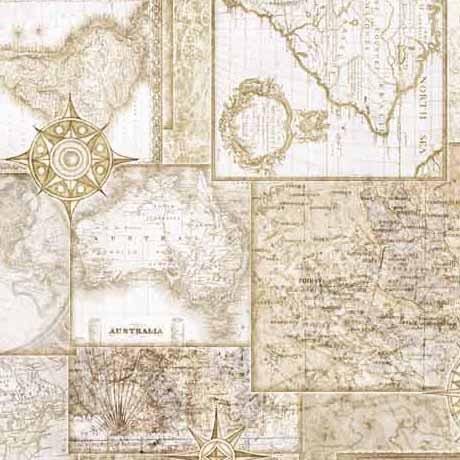 Image of the Globetrotter Travel Maps Parchment quilting cotton fabric by QT Fabrics. Features overlapping cream maps on a parchment cream background. 
Cute Little Fabric Shop
