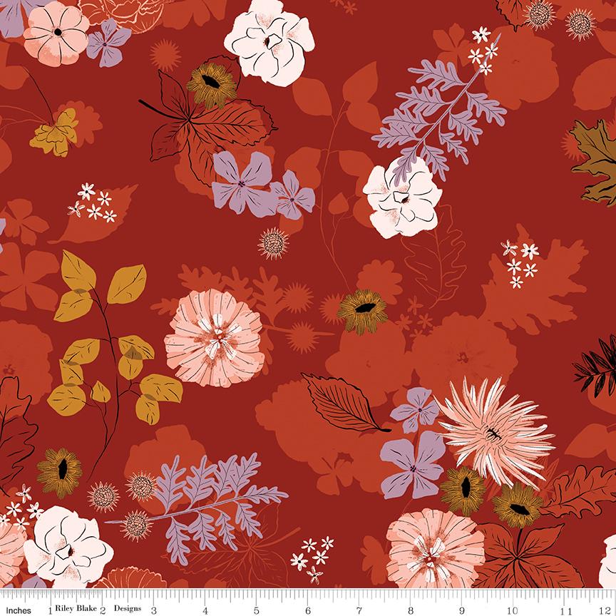 SALE Maple Main C12470 Brick - Riley Blake Designs - Floral Flowers Leaves - Quilting Cotton Fabric