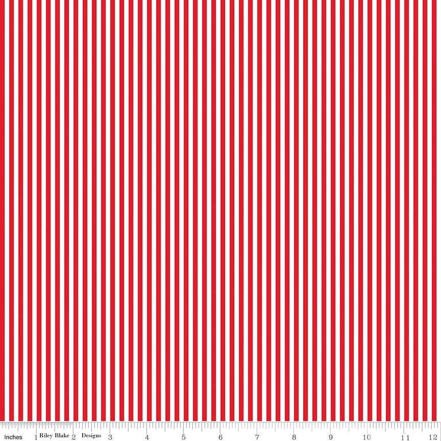 SALE Red and White 1/8 Eighth Inch Stripe by Riley Blake Designs - Patriotic Independence - Quilting Cotton Fabric