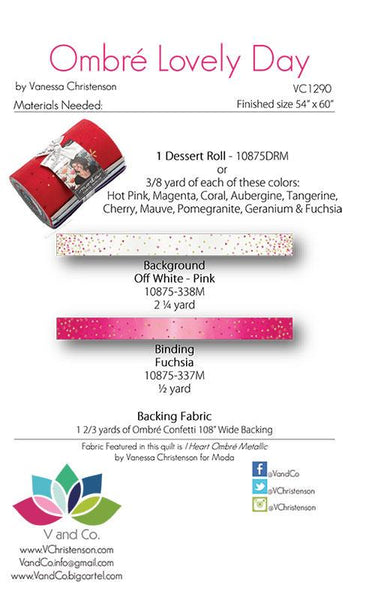 Image of the Ombre Lovely Day quilt pattern for Moda Fabrics. Features the fabric requirements for the quilt.
Cute Little Fabric Shop