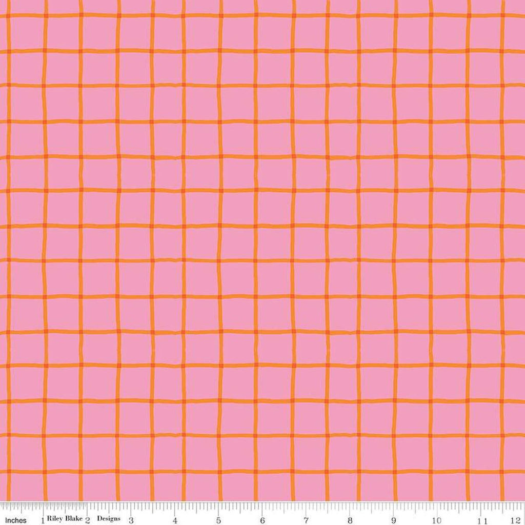 Image of the 100 Aker Woods Picnic Plaid Pink quilting cotton fabric by Jill Howarth for Riley Blake Designs. Features a large plaid orange grid on a pink background.
Cute Little Fabric Shop