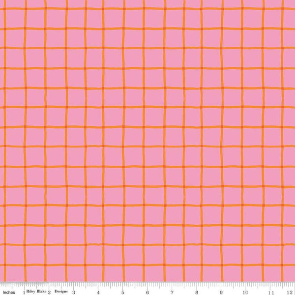 Image of the 100 Aker Woods Picnic Plaid Pink quilting cotton fabric by Jill Howarth for Riley Blake Designs. Features a large plaid orange grid on a pink background.
Cute Little Fabric Shop