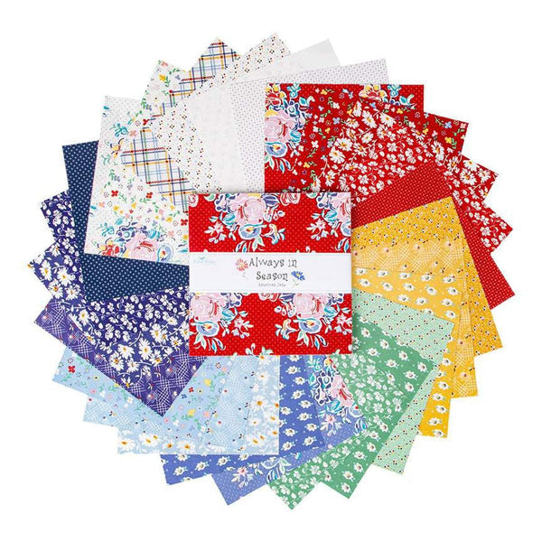 Image of the Always in Season 10" Stacker by American Jane for Riley Blake Designs. Features floral fabrics in many colors. 
Cute Little Fabric Shop
