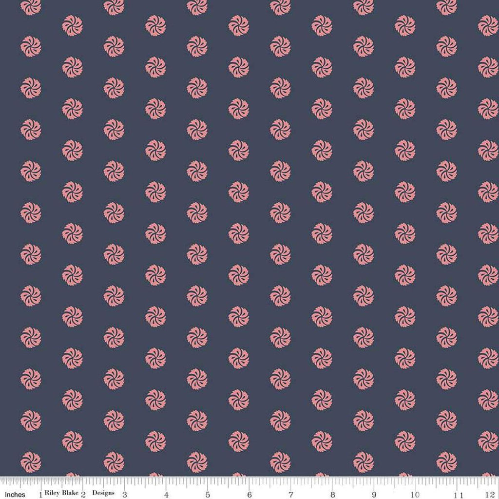 Image of the Mansfield Park Antigua quilting cotton fabric by Riley Blake Designs. Features small flowers scattered on a dark indigo background. 
Cute Little Fabric Shop