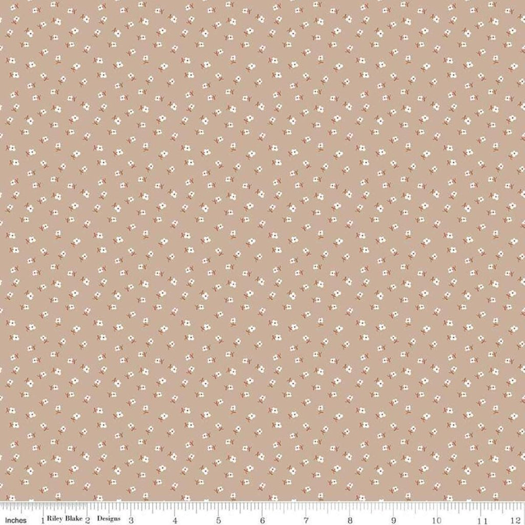 Image of the Granny Chic Blossoms Brown quilting cotton fabric by Lori Holt by Riley Blake Designs. Features small flowers on a brown background.
Cute Little Fabric Shop
