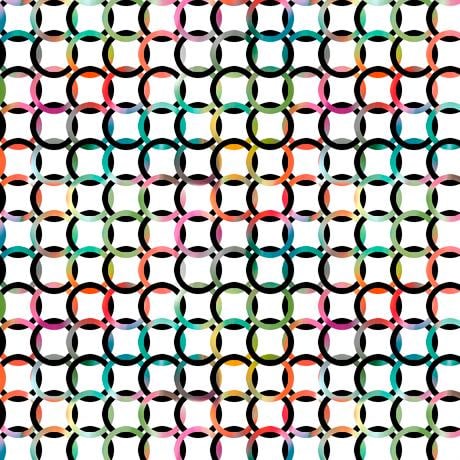 Image of the Tree Dance Circle Geo White fabric by Morris Creative Group for QT Fabrics. Features circular rings on a white background. 
Cute Little Fabric Shop