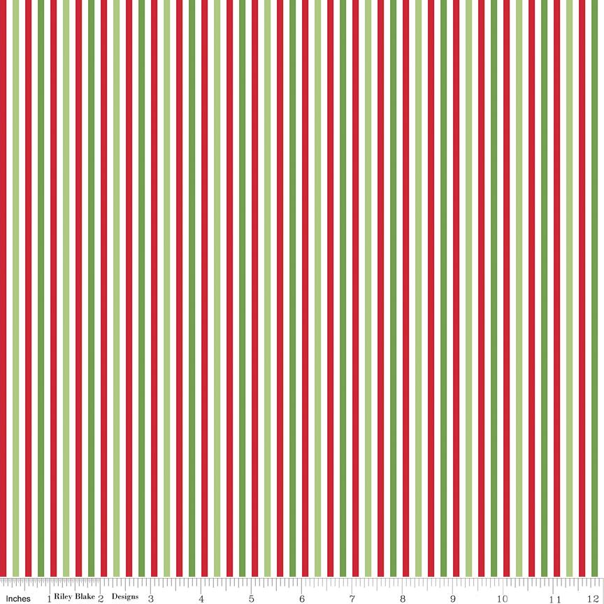 Christmas Stripe Eighth Inch 1/8" - Riley Blake Designs - Red Green White Holiday - Quilting Cotton Fabric