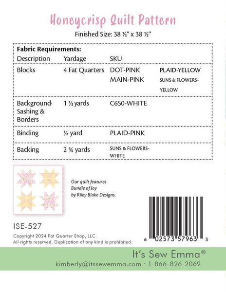 SALE Honeycrisp Quilt PATTERN P051 by It's Sew Emma - Riley Blake Designs - INSTRUCTIONS Only - Beginner Friendly