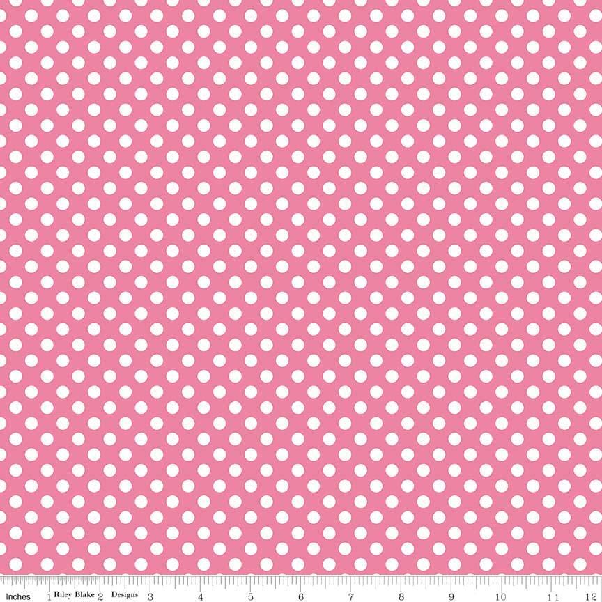 16" End of Bolt Piece - Hot Pink Small White Dots by Riley Blake Designs - Polka Dots - Quilting Cotton Fabric