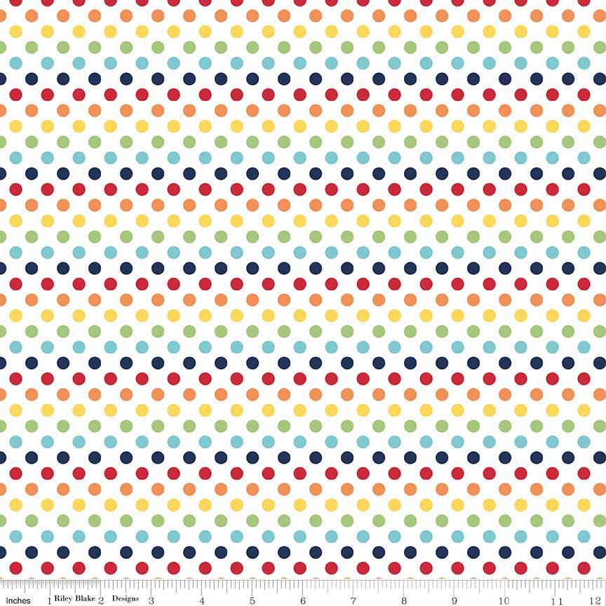 CLEARANCE Rainbow Small Dots - Riley Blake Designs - Polka Dots - Primary - Quilting Cotton Fabric