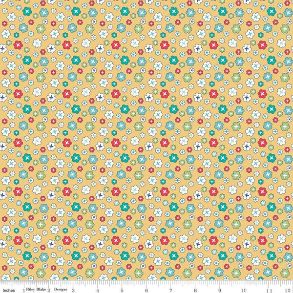 Image of the Vintage Happy 2 Blossoms Honey quilting cotton fabric by Lori Holt for Riley Blake Designs. Features scattered blossoms on a light yellow background.  
Cute Little Fabric Shop