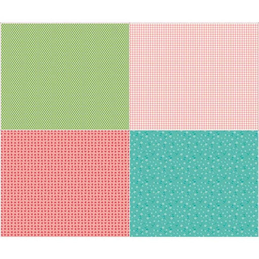 Image of the Vintage Happy 2 Fat Quarter Panel One quilting cotton fabric by Lori Holt for Riley Blake Designs. Features 4 different fat quarters. Panel size is 36 inches x 43 inches. 
Cute Little Fabric Shop