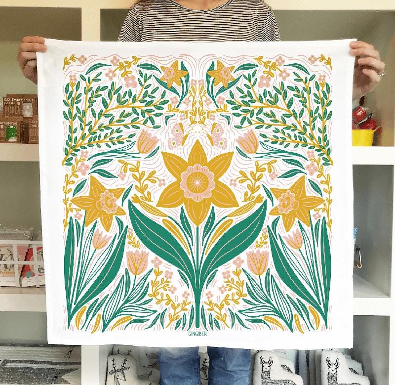 SALE Tea Towel Daffodil GB-F520 - Moda Fabrics - Gingiber - 24" x 26" Towel 100% Flour Sack Cotton - Machine Washable