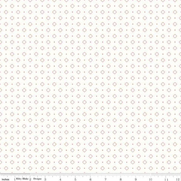 Image of the Bee Backgrounds Diamond Coral quilting cotton fabric by Lori Holt for Riley Blake Designs. Features coral diamonds on a cream background. 
Cute Little Fabric Shop