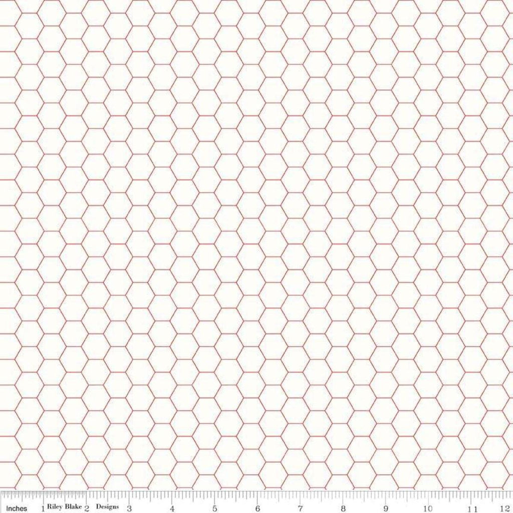 Image of the Bee Backgrounds Honeycomb Red quilting cotton fabric by Lori Holt for Riley Blake Designs. Features a honeycomb pattern with red lines on a white background. 
Cute Little Fabric Shop