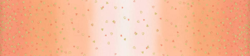 SALE I Heart Ombre METALLIC 10875 Coral - Moda - Light to Darker Orange Coral with Gold SPARKLE Stars - Quilting Cotton Fabric