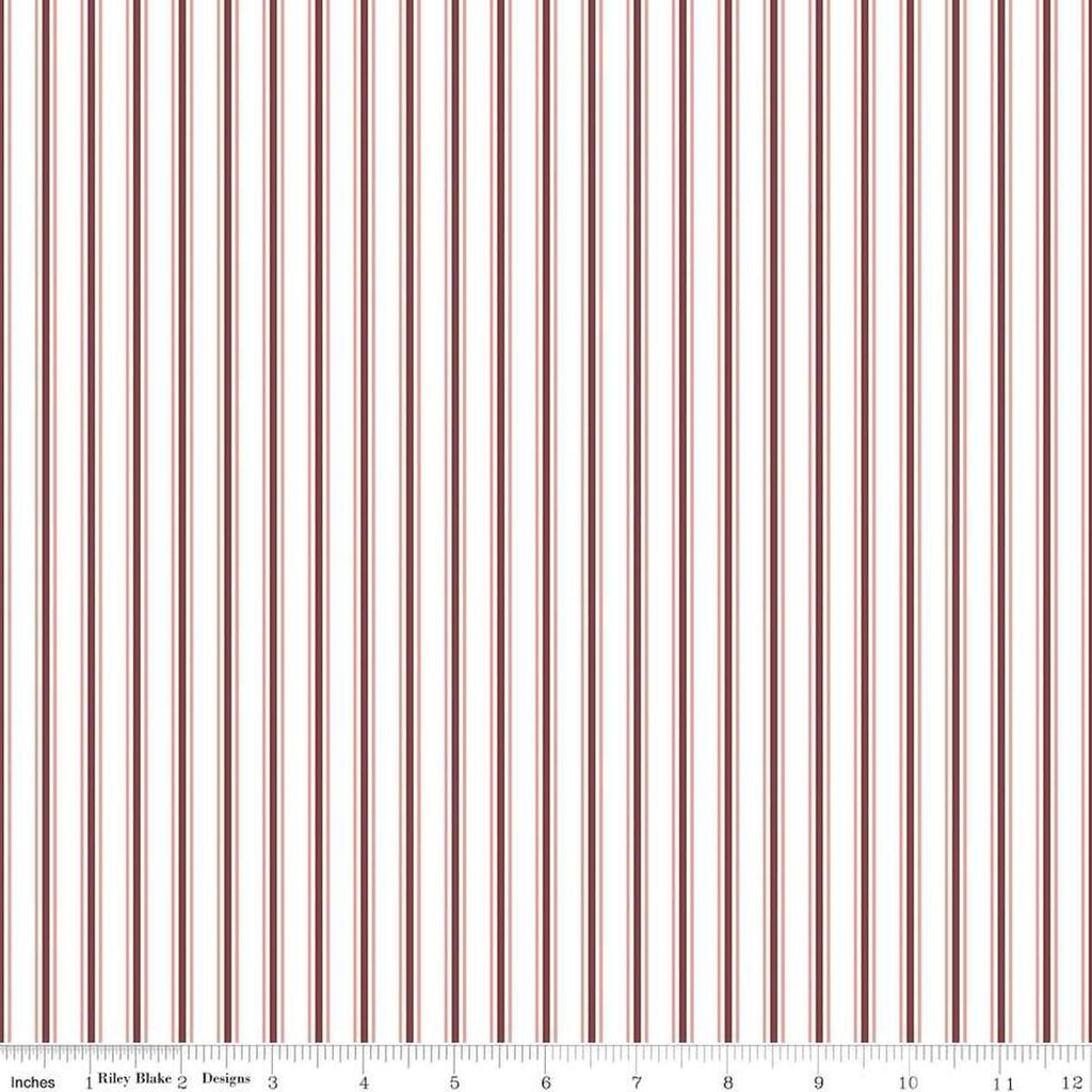 Image of the A Walk on the Prairie Stripes White quilting cotton fabric by Modern Prairie for Riley Blake Designs. Features a multicolored red/dark maroon stripe pattern on a white background.
Cute Little Fabric Shop