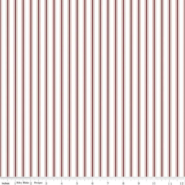 Image of the A Walk on the Prairie Stripes White quilting cotton fabric by Modern Prairie for Riley Blake Designs. Features a multicolored red/dark maroon stripe pattern on a white background.
Cute Little Fabric Shop