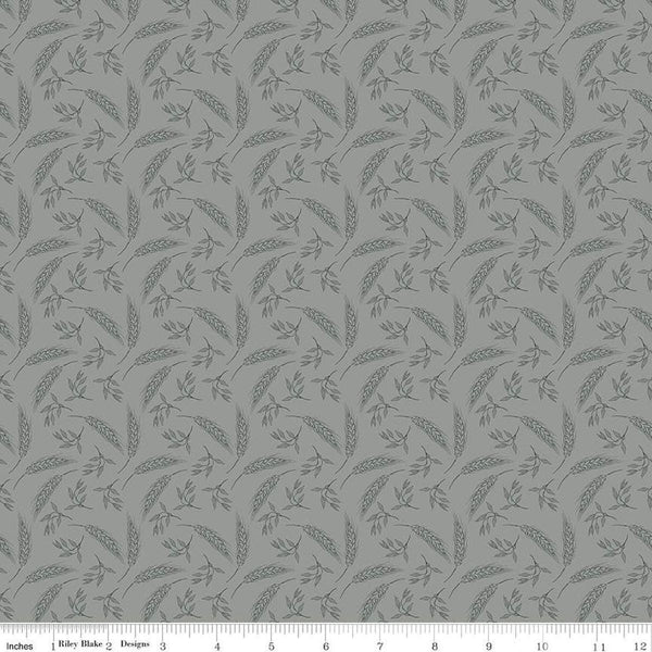 Image of the A Walk on the Prairie Wheat Sage Gray quilting cotton fabric by Modern Prairie for Riley Blake Designs. Features tossed wheat and leaves on a gray green background.
Cute Little Fabric Shop