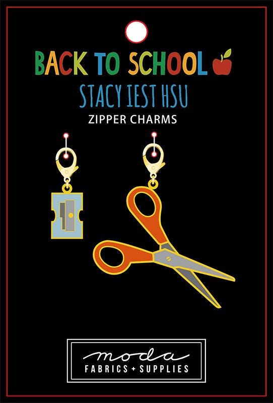 SALE Sew Cute Zipper Charms Enamel Sharpner Scissor CH102 by Cathe Holden - Moda Fabrics - Two Count - Lobster Clasps