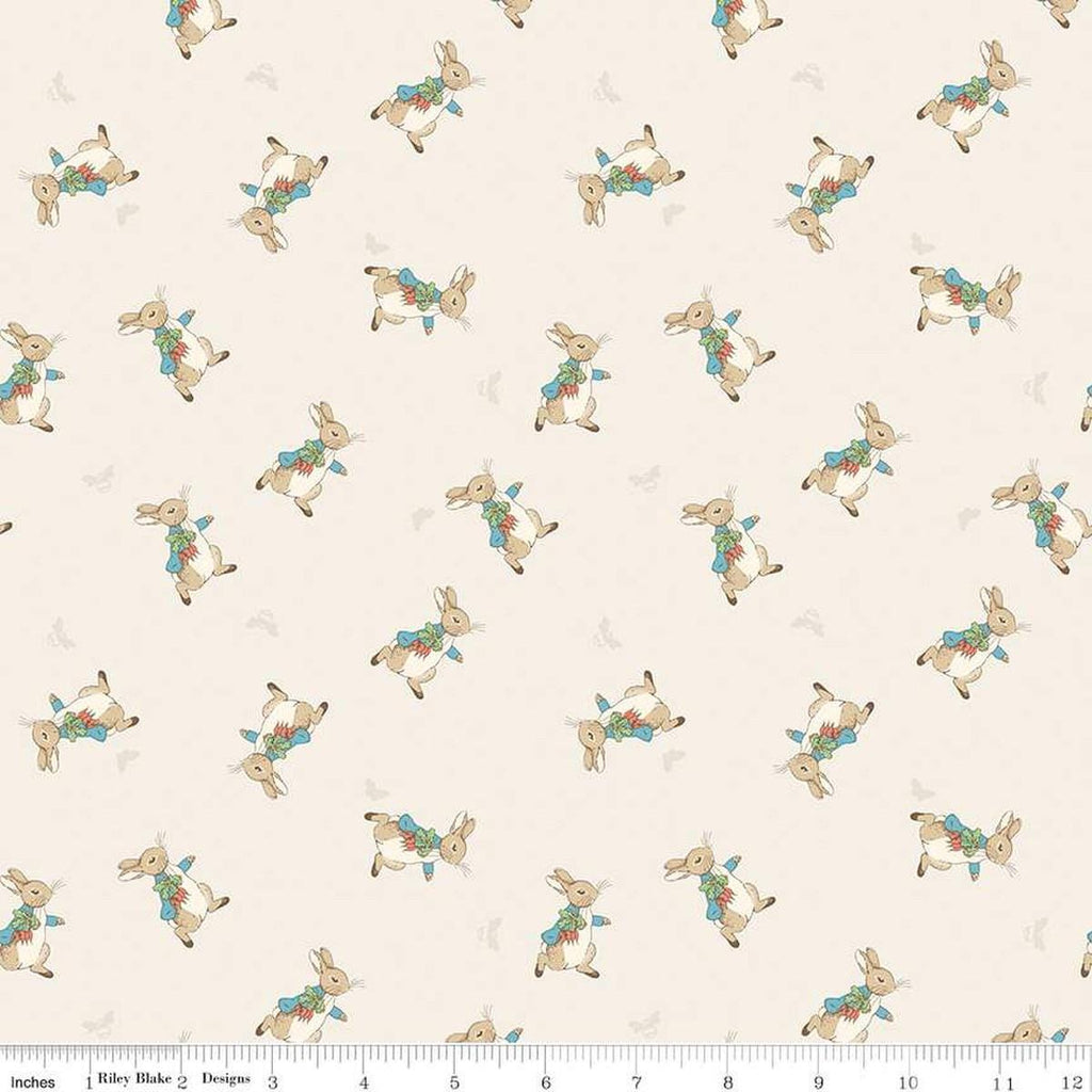 Image of the Flannel The Tale of Peter Rabbit Main Cream flannel cotton fabric by Beatrix Potter for Riley Blake Designs. Features characters on a cream background. 
Cute Little Fabric Shop