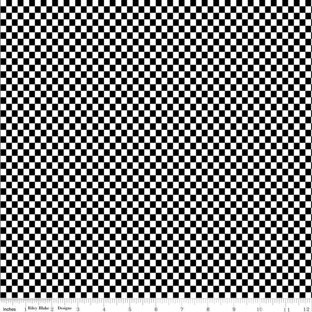 Image of the Hot Wheels Made to Race Checker Black quilting cotton fabric by Riley Blake Designs. Official licensed product. Territorial sales restrictions may apply. Features a checkboard pattern a black background.
Cute Little Fabric Shop