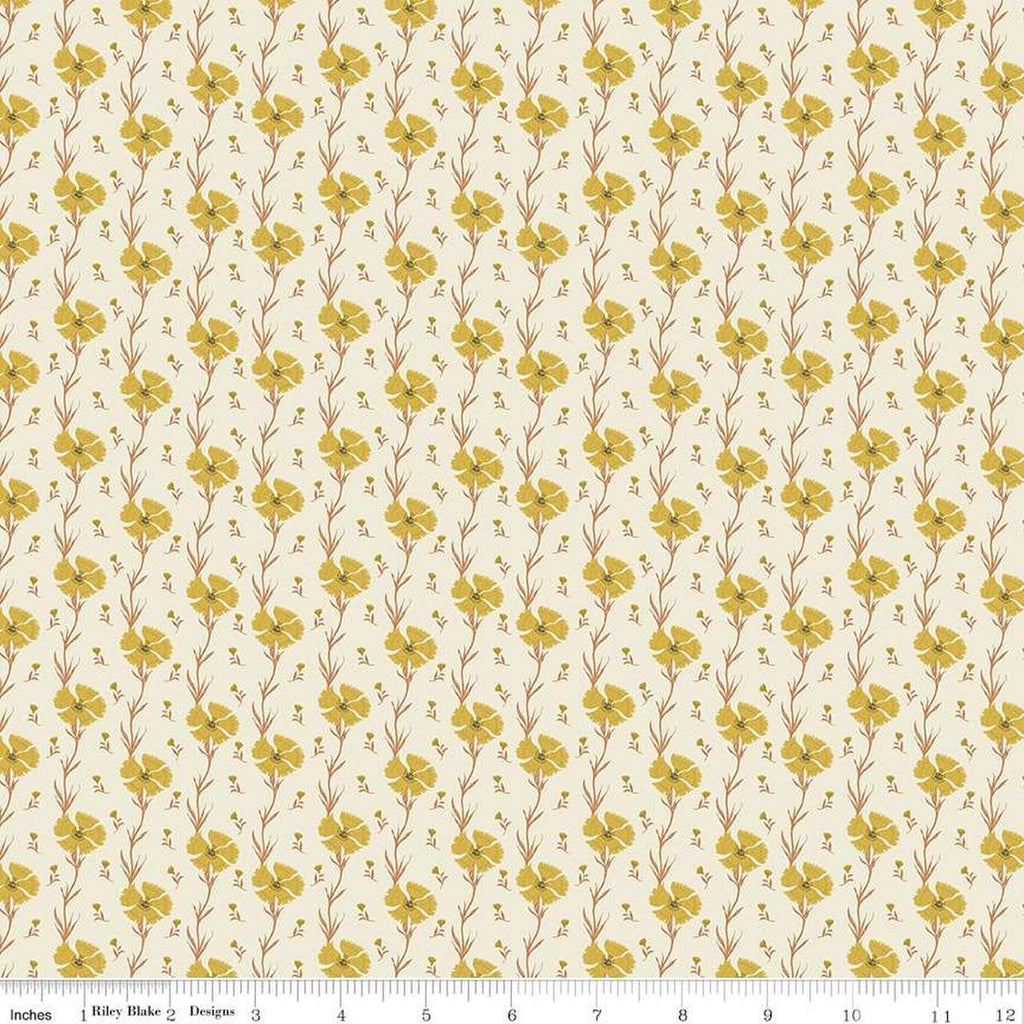 Image of the Wanderlust Carnation Cream quilting cotton fabric by Danelys Sidron for Riley Blake Designs. Features flowers and leaves on a cream background. 
Cute Little Fabric Shop