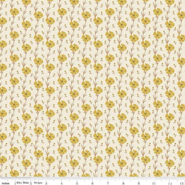 Image of the Wanderlust Carnation Cream quilting cotton fabric by Danelys Sidron for Riley Blake Designs. Features flowers and leaves on a cream background. 
Cute Little Fabric Shop
