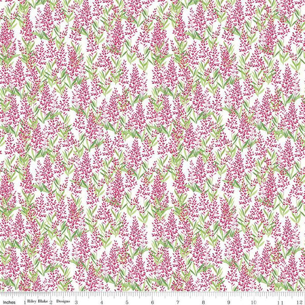 Image of the Perennial Sage White quilting cotton fabric by Jill Finley for Riley Blake Designs. Features small sprigs of flowers on a white background. 
Cute Little Fabric Shop