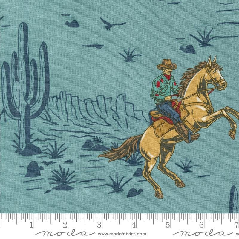 14" End of Bolt Piece - SALE Saddle Ranch Wrangler Roundup 33790 Pond - Moda Fabrics - Cowboys Cactus - Quilting Cotton Fabric