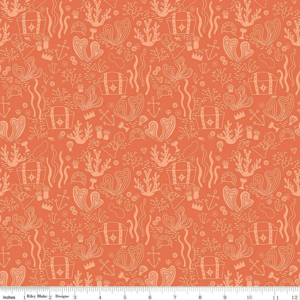 Hoist the Sails Treasure C12982 Orange by Riley Blake Designs - Treasure Chests Pirate Loot Tone-on-Tone - Quilting Cotton Fabric