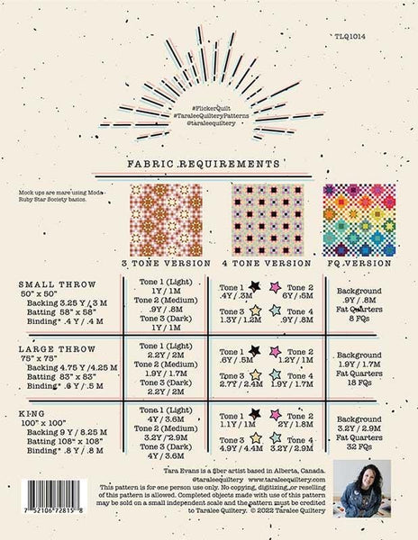 Image of the Flicker quilt pattern by Taralee Quiltery for Moda Fabrics. Features the fabric requirements to construct this pattern in 3 styles and 3 sizees.
Cute Little Fabric Shop
