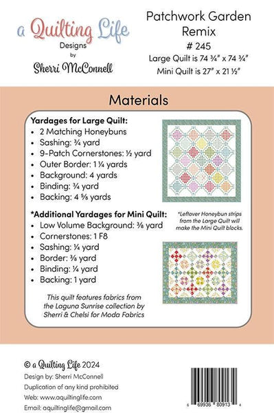 Image of the 
Patchwork Garden Remix  quilt pattern by A Quilting Life for Moda Fabrics. Features the fabric requirements to construct the quilt in two sizes.
Cute Little Fabric Shop