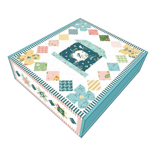 Image of the Melody Lane Quilt Boxed Kit by Beverly McCullough for Riley Blake Designs. Features clocks and stars with many colors on a white background in a keepsake box.
Cute Little Fabric Shop