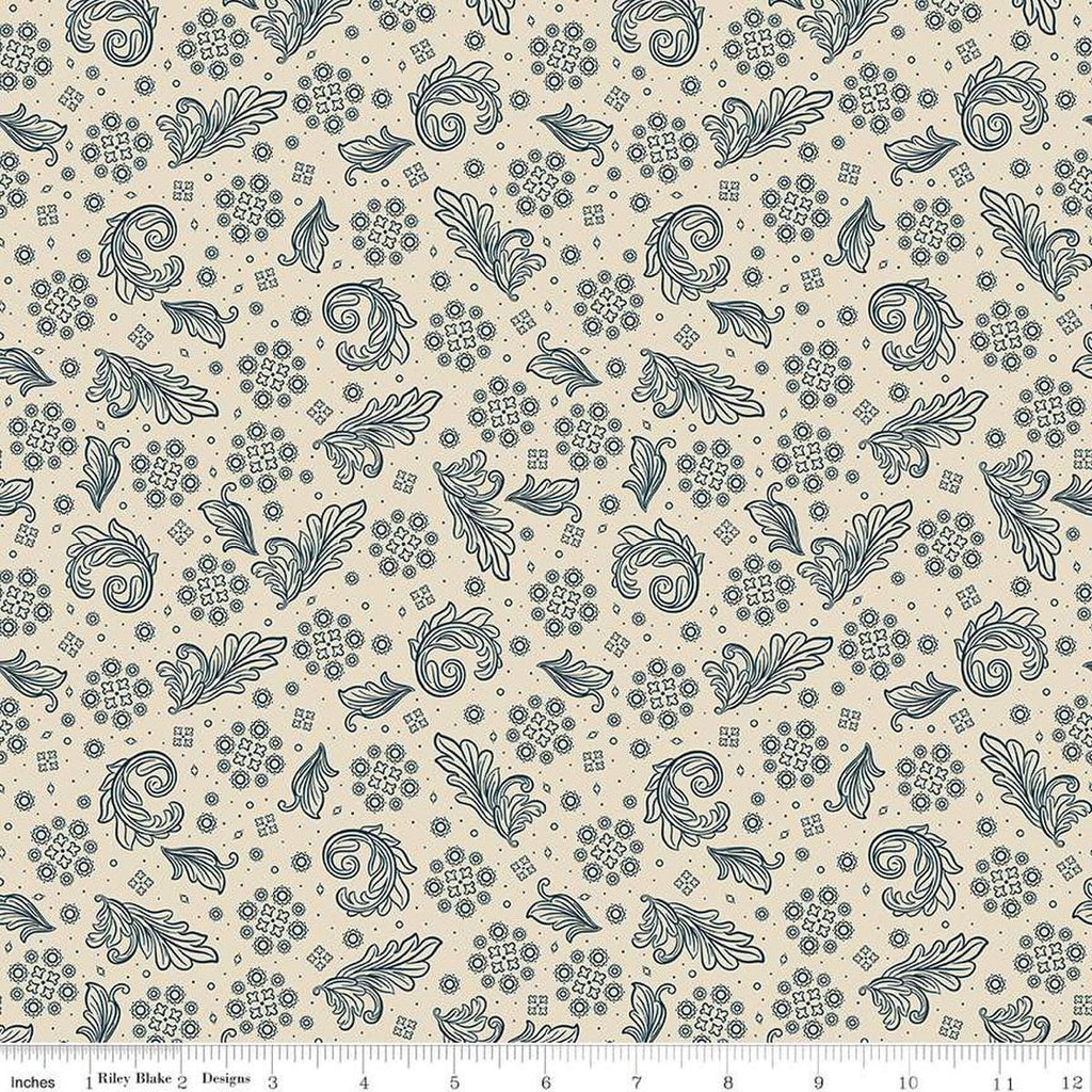 Image of the Cheddar at Twilight Scarf Cream quilting cotton fabric by Riley Blake Designs. Features geometric paisley patterns on a cream white background. 
Cute Little Fabric Shop