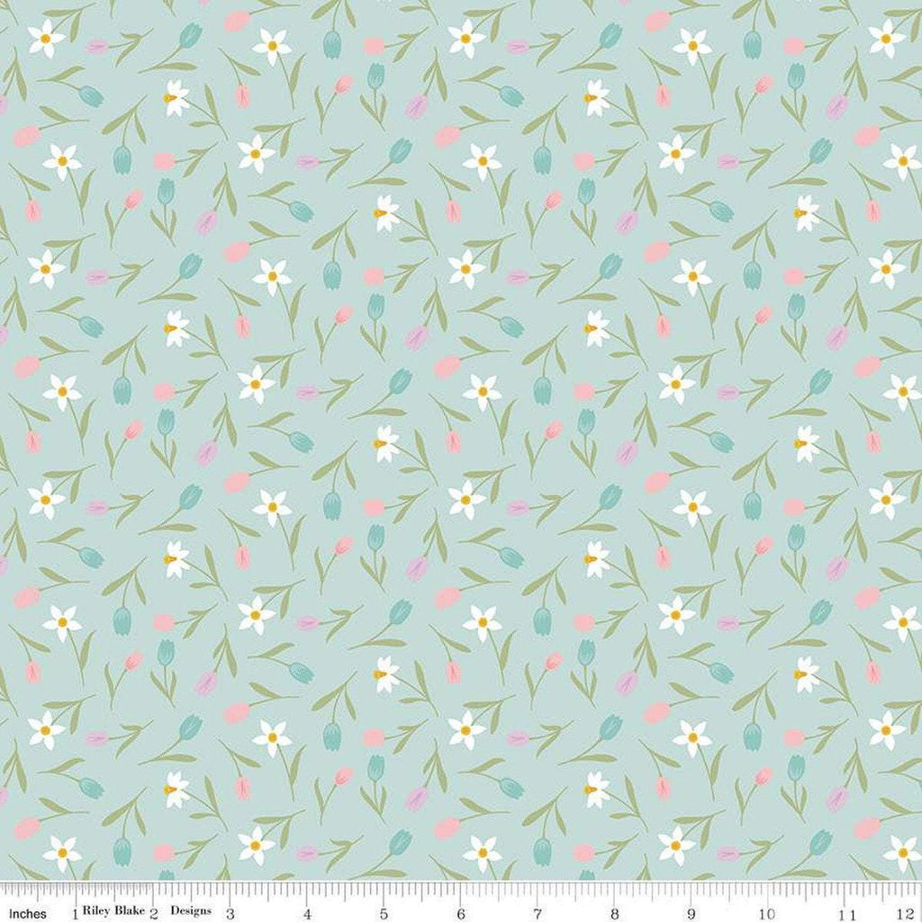 Bunny Trail Tulip Toss C14254 Powder by Riley Blake Designs - Easter Floral Flowers Tulips - Quilting Cotton Fabric
