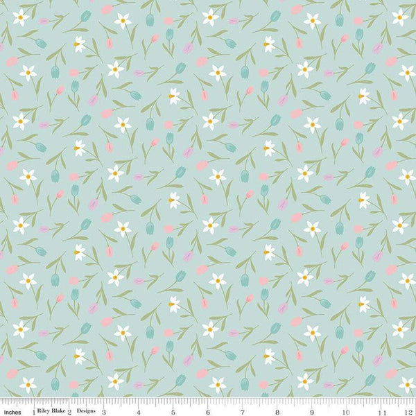 Bunny Trail Tulip Toss C14254 Powder by Riley Blake Designs - Easter Floral Flowers Tulips - Quilting Cotton Fabric