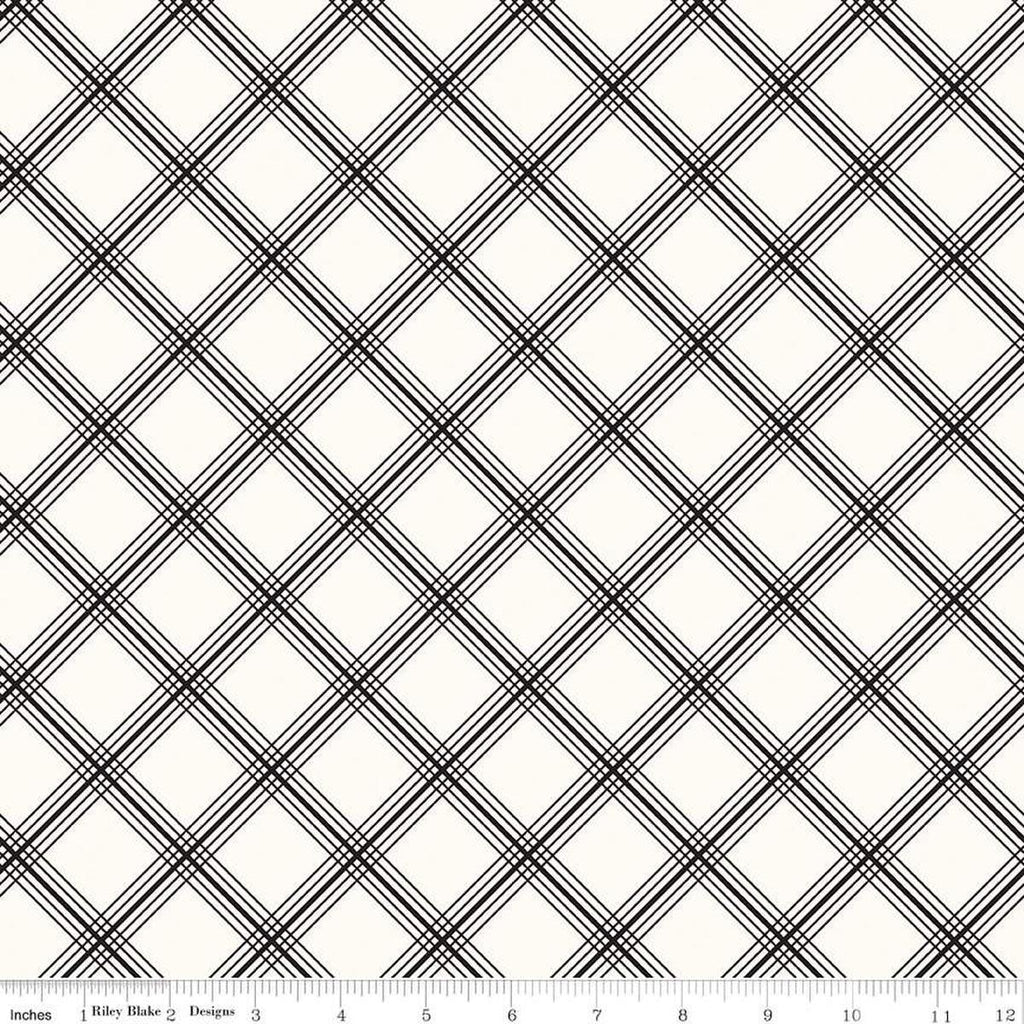 Image of the Midnight Meadow Plaid Cream by My Minds Eye for Riley Blake Designs. Features a diagonal grid plaid pattern on a cream background. 
Cute Little Fabric Shop